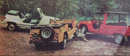 3 beach car competitors: Plein-Air, Mehari and Fiat Jungla